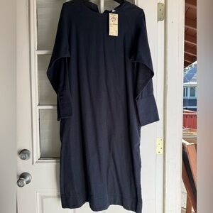 MUJI navy cotton flannel calf length dress size M-L